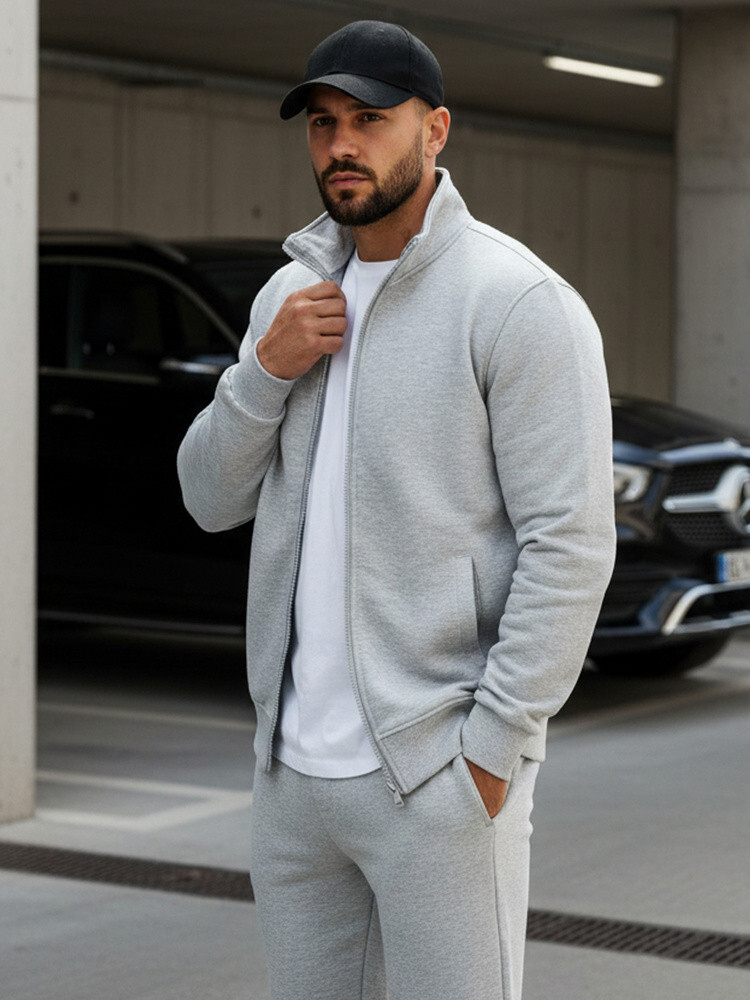 Pánska mikina na zips bez kapucne sivá BX4109 XL