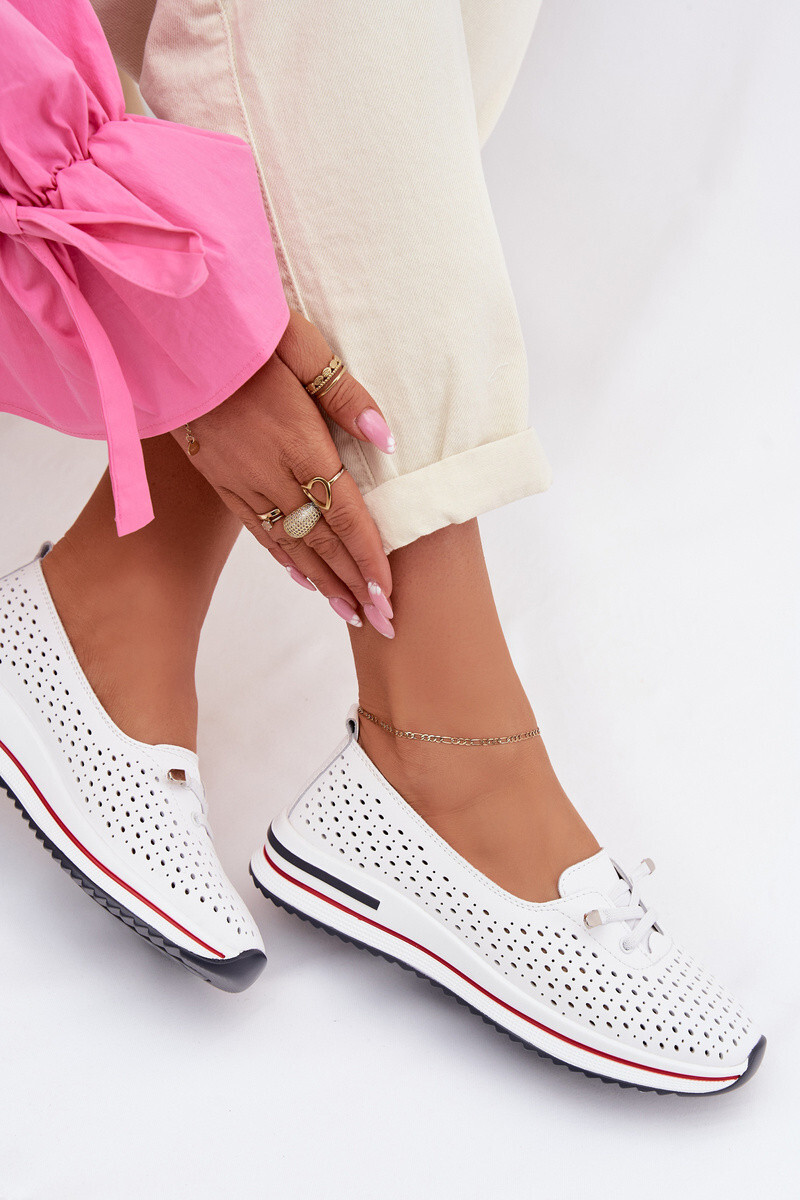 Kožené Ažurové Dámské Polobotky S.Barski LR61-7044 Bílé 38