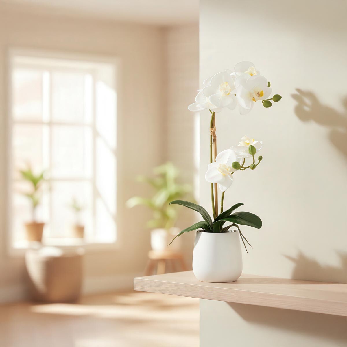 Umelá orchidea Phalaenopsis, 50 cm, biela