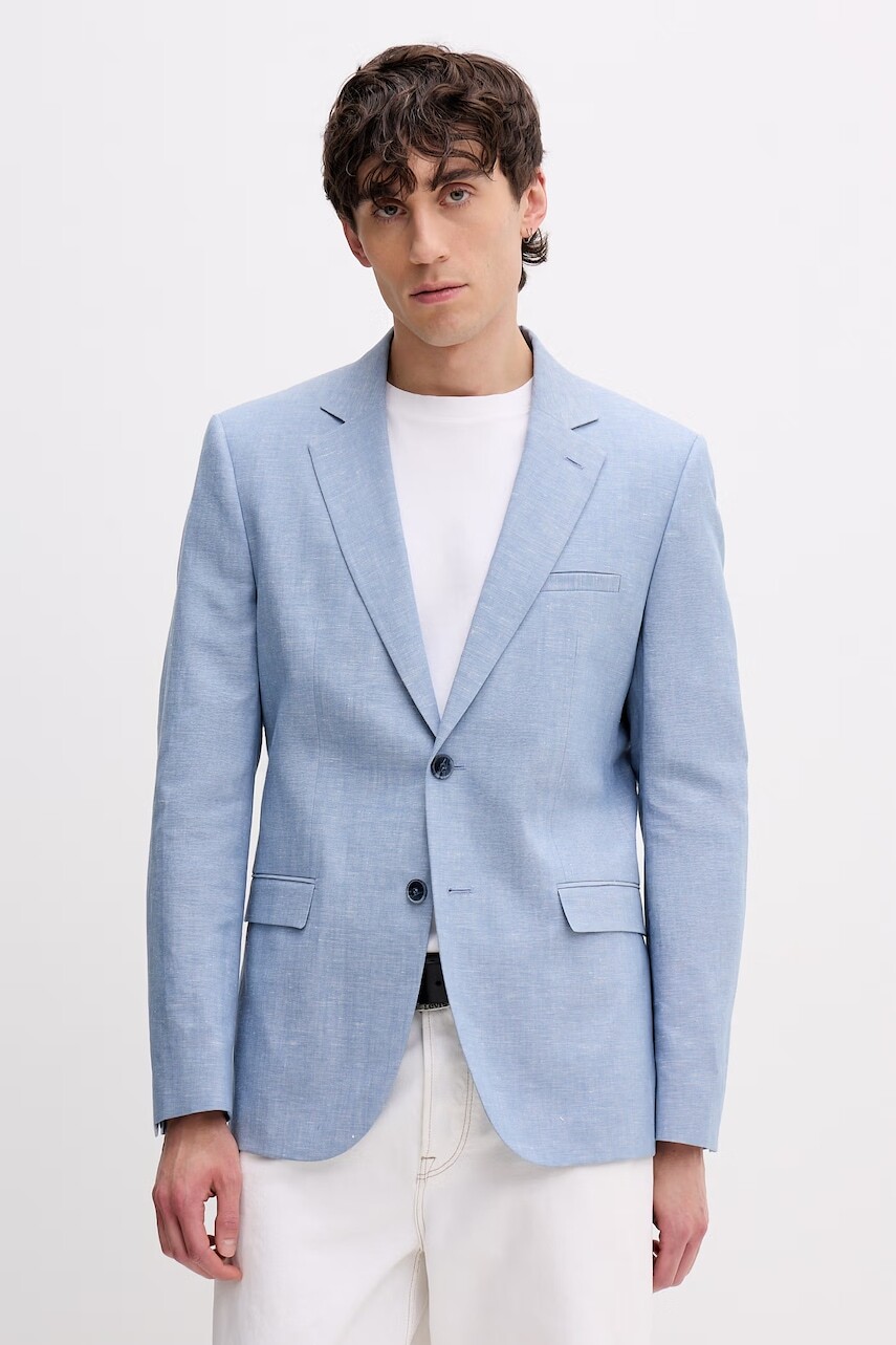 HUGO jednoradové sako pánske s prímesou ľanu Arti253X