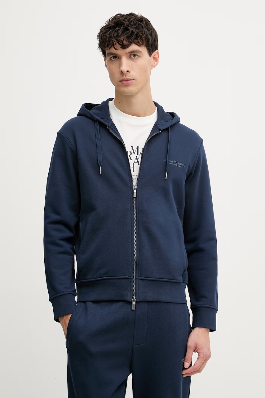 Armani Exchange mikina na zips s kapucňou pánska bavlnená