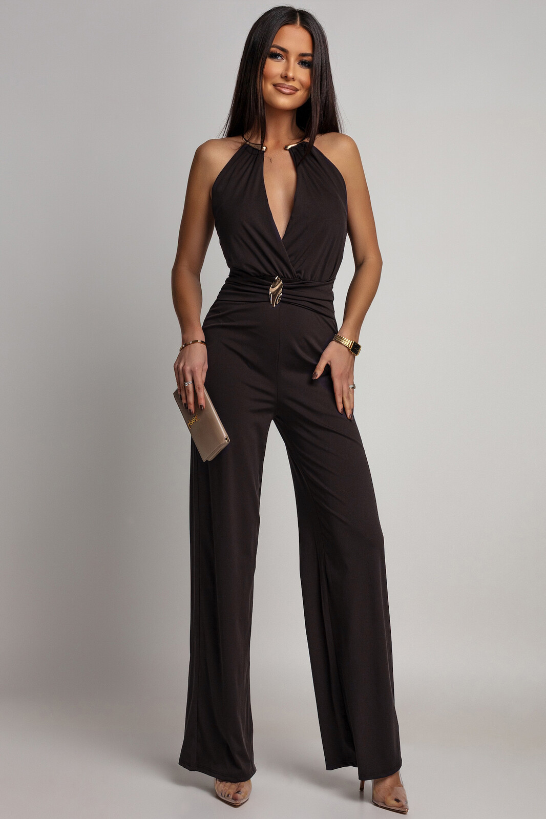 Azzurra Hnedý overal s kovovými aplikáciami Veľkosť: UNI