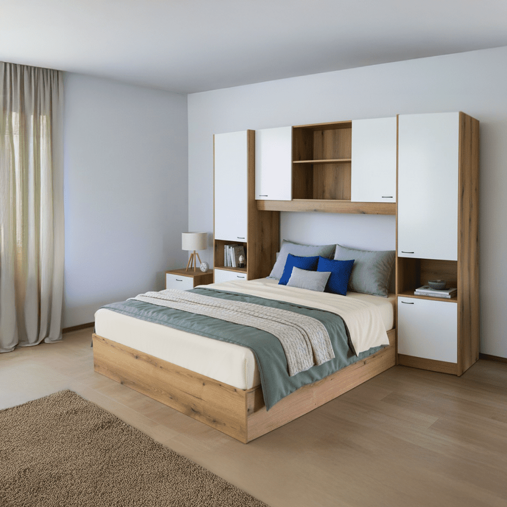 Posteľ s nadstavcom, 160x200, biela vysoký lesk HG, MILAGA