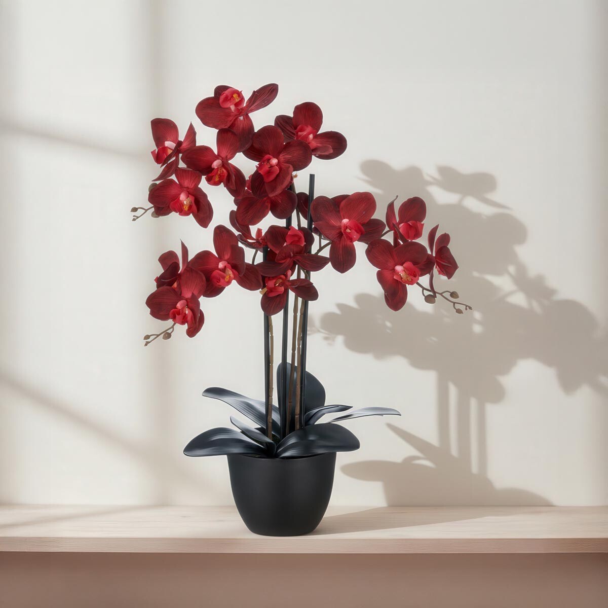 Umelá orchidea Phalaenopsis, tmavo červená