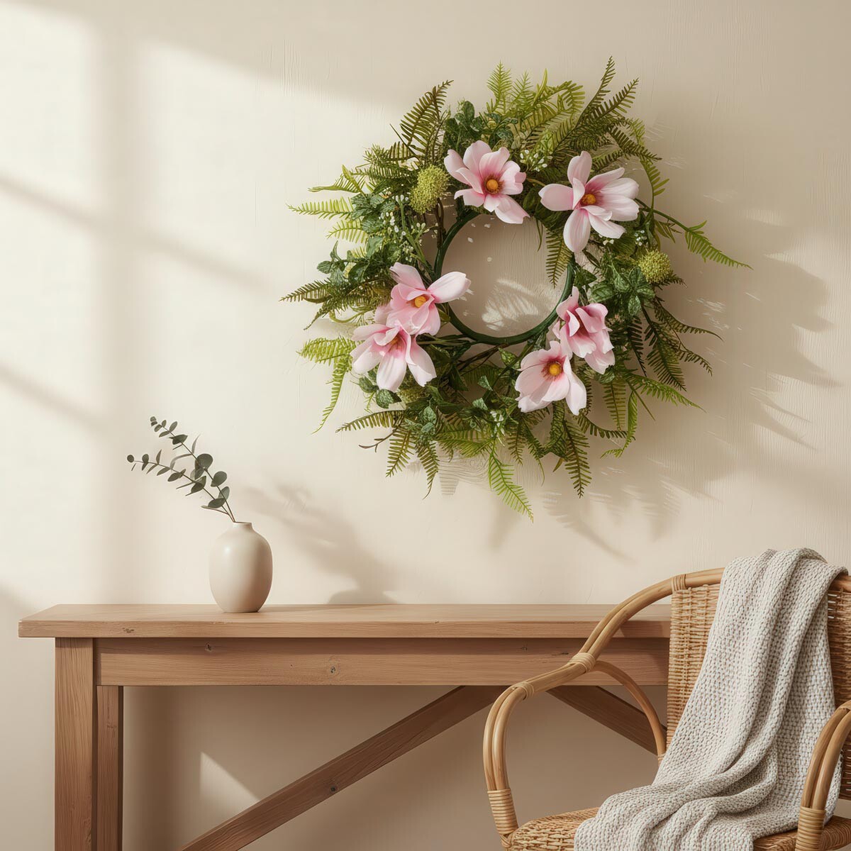 Dekoratívny veniec s kozmosom, 32 cm, ružový