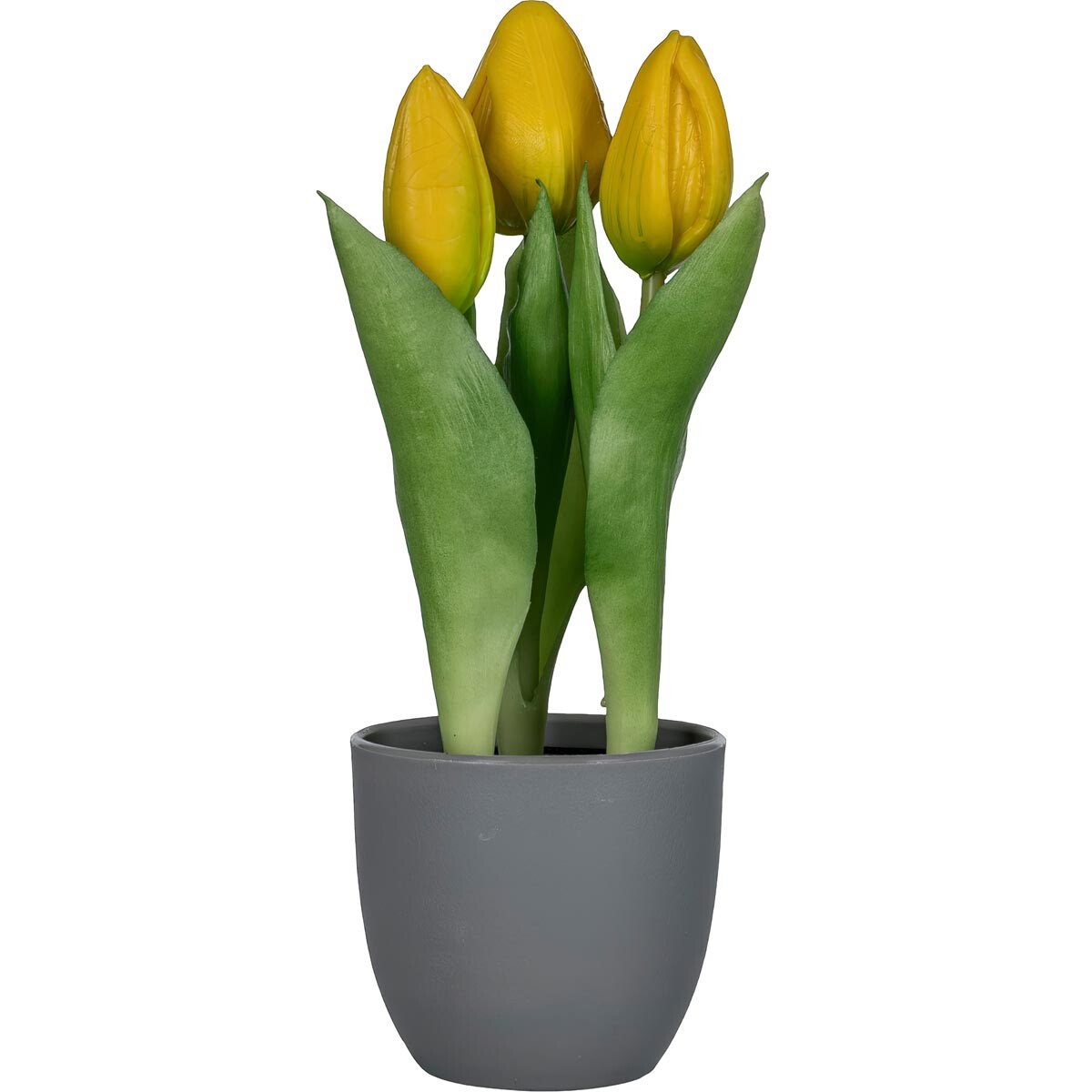Umelé tulipány v kvetináči, žlté