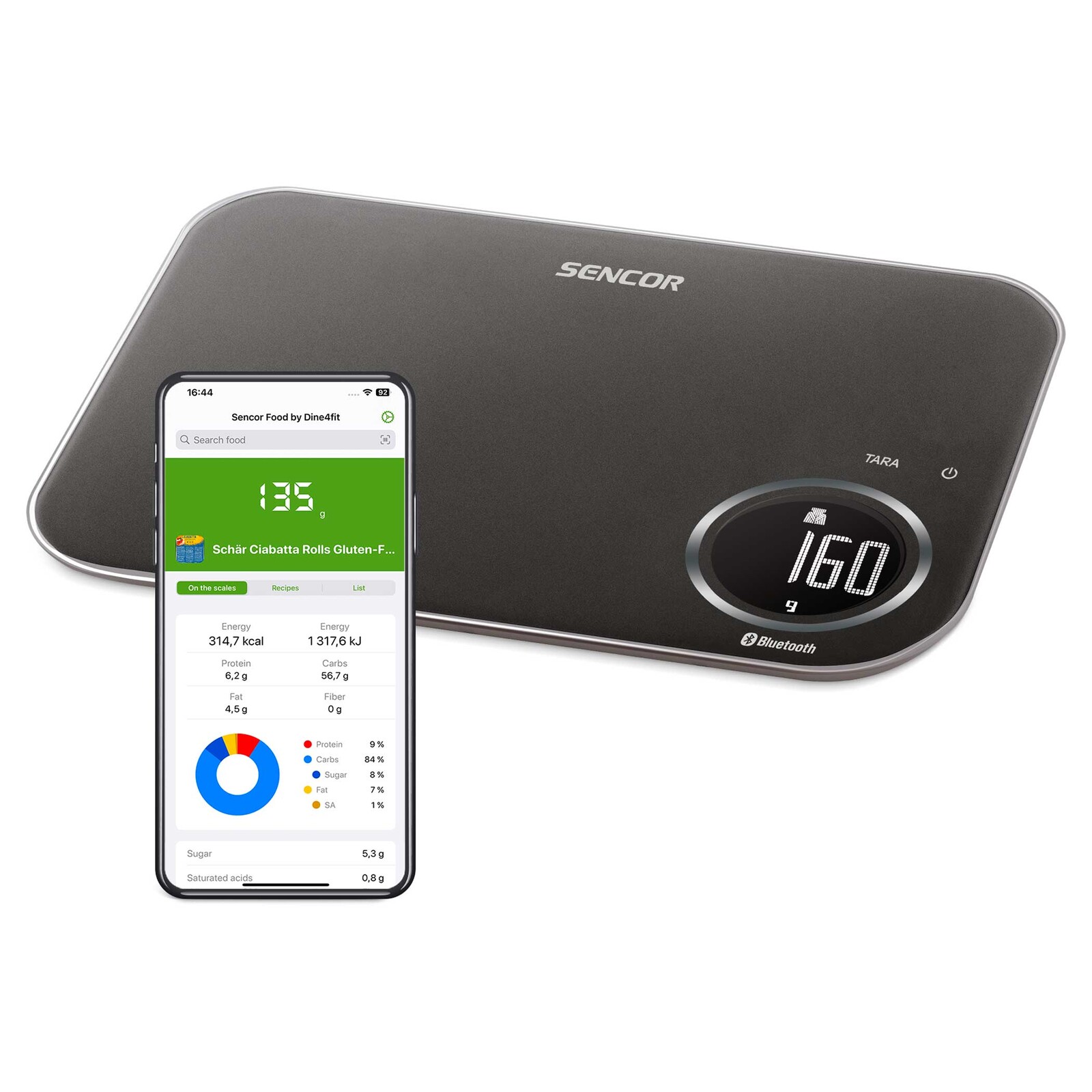 Sencor SKS 7178BK Inteligentná kuchynská váha s Bluetooth Váha s aplikáciou Sencor FOOD Bohatá online databáza potravín, Poskytuje podrobnosti o