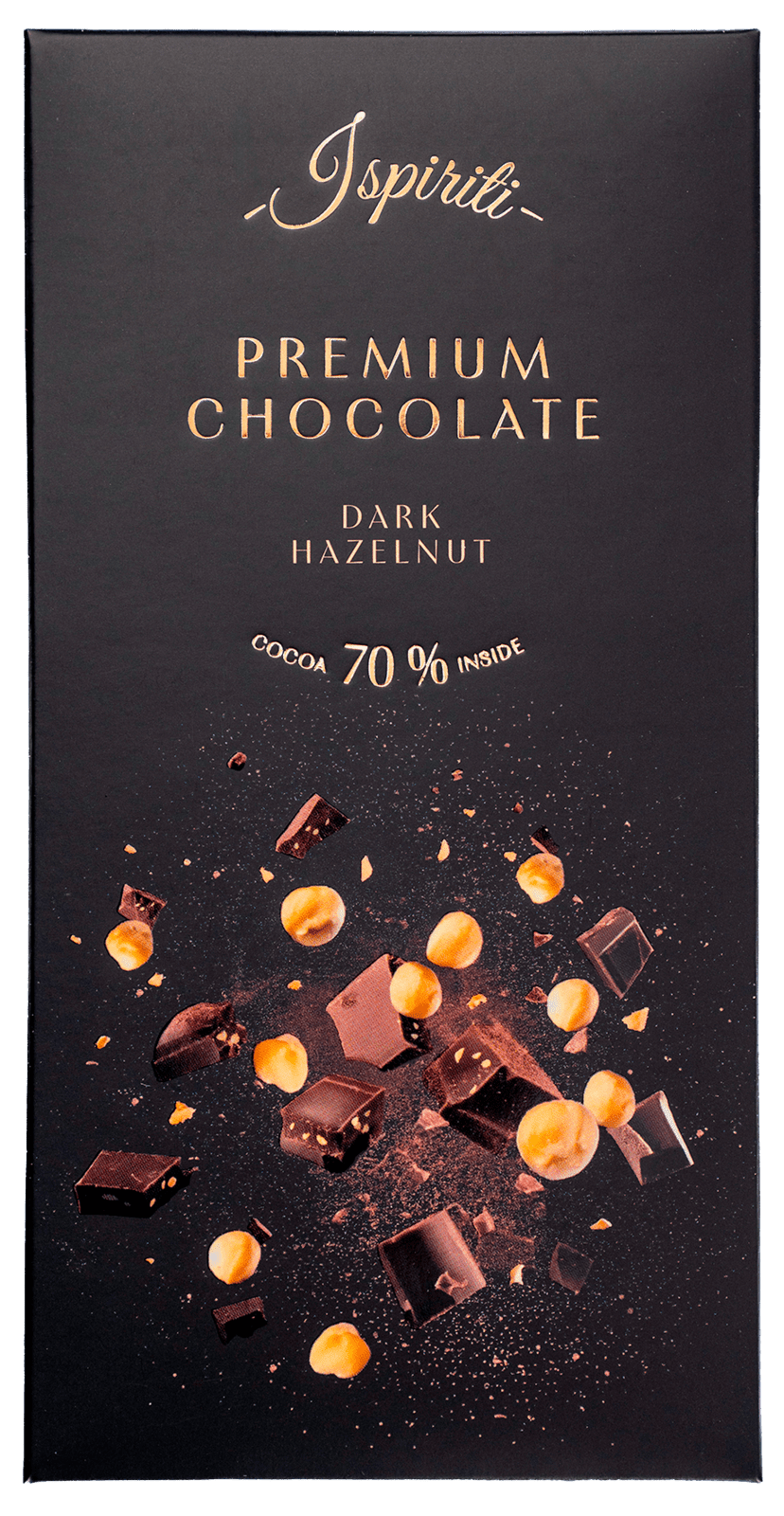 ISPIRITI Horká čokoláda 70% s kúskami lieskových orieškov 80 g