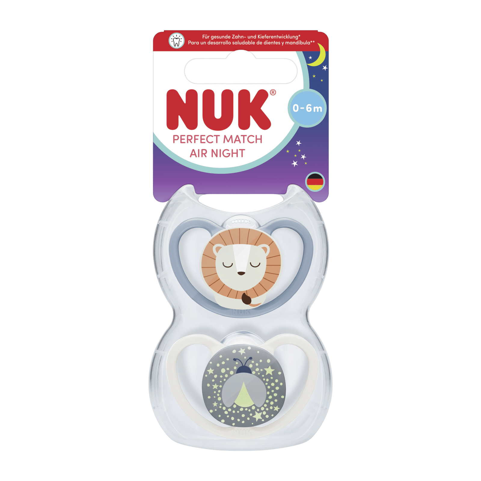NUK Cumlík Perfect Match AIR Night Lion 0-6m 2 ks