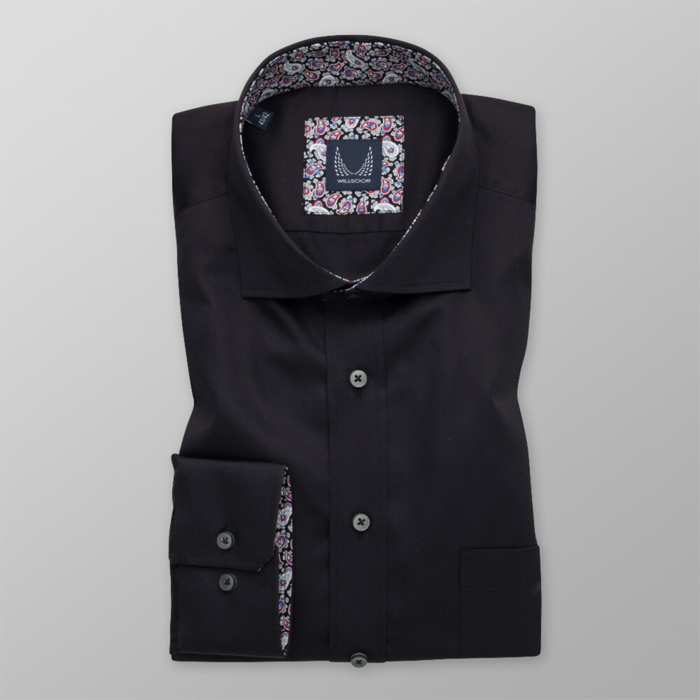 Pánska košeľa Slim Fit čierna s farebným vzorom paisley 12801