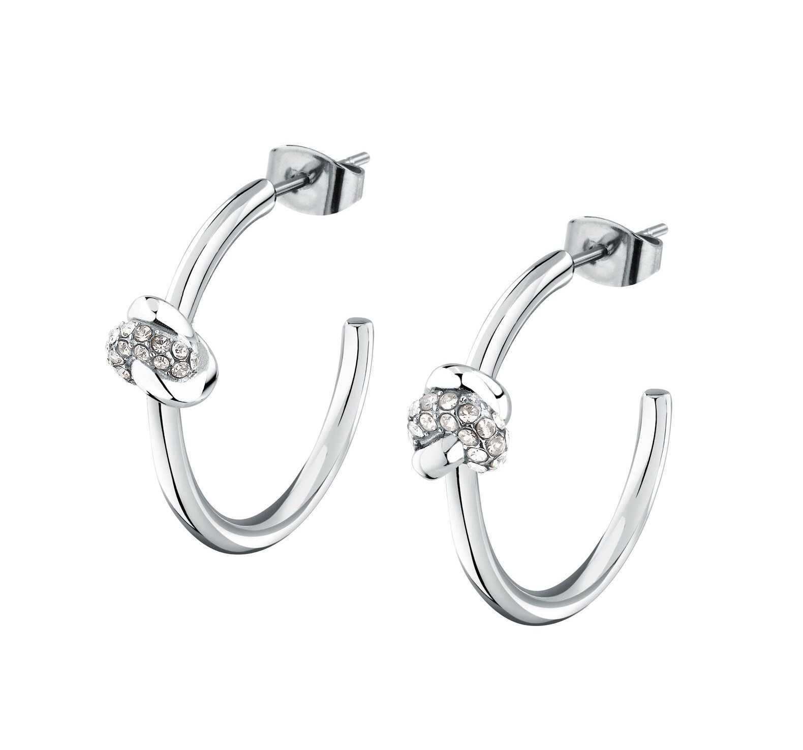 Morellato Kruhové oceľové náušnice Uzol s kryštálmi Legame SAZO12