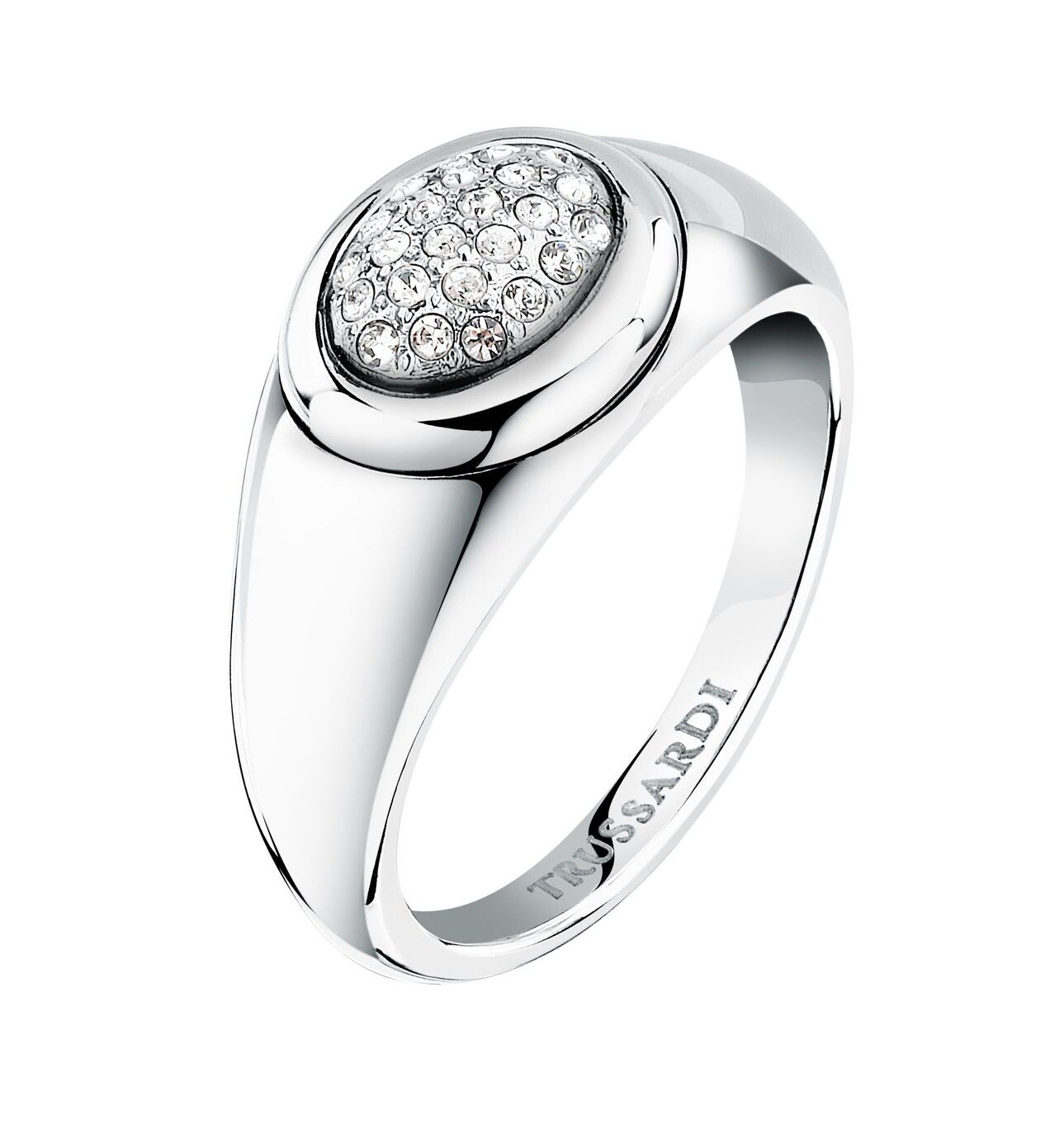 Trussardi Trblietavý oceľový prsteň s čírymi kryštálmi T-Concept TJAYY240 54 mm