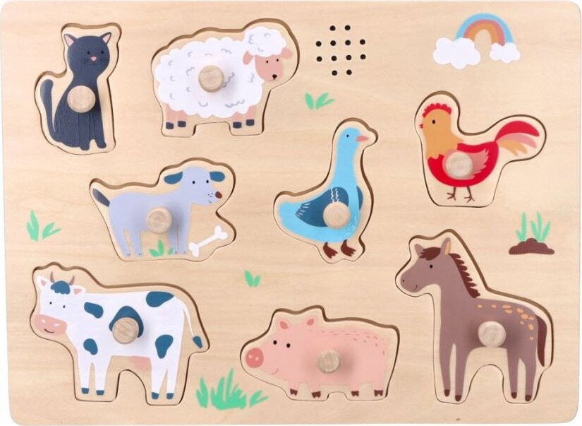 Adam Toys Drevené zábavné vkladacie puzzle so zvukom Farma