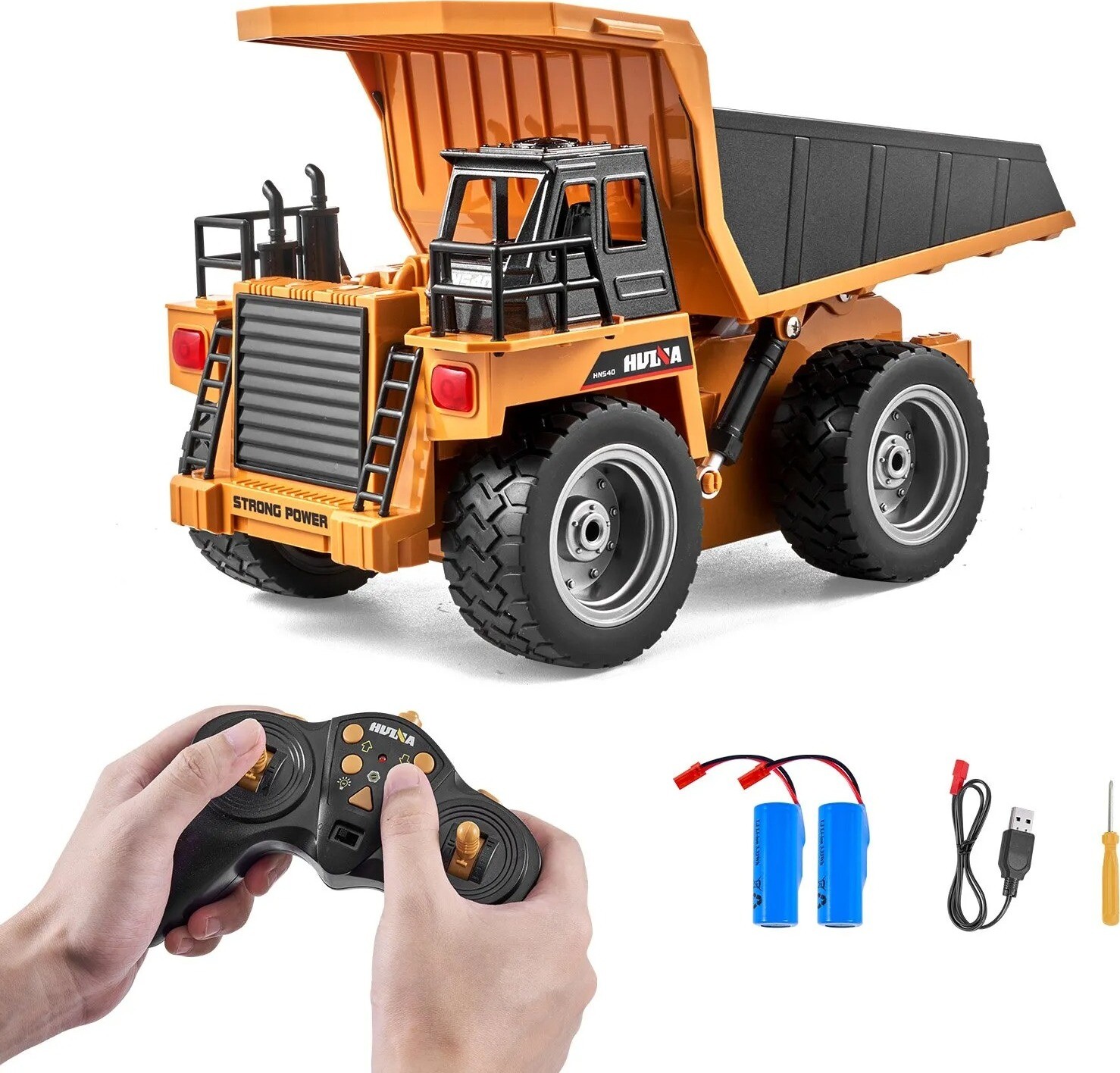 VEVOR RC sklápěč 1:18, 9kanálový, dálkově ovládaný, 2 dobíjecí baterie