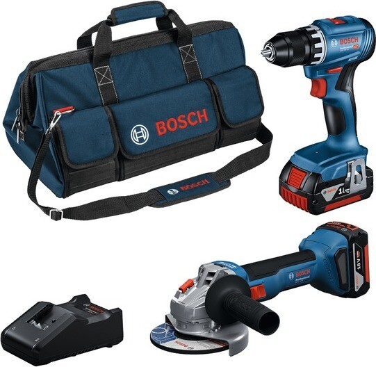 Bosch GSR 18V-45 + GWS 18V-8 (2 × GBA 18 V 40Ah; GAL 18V-40; M-BAG, krabice)