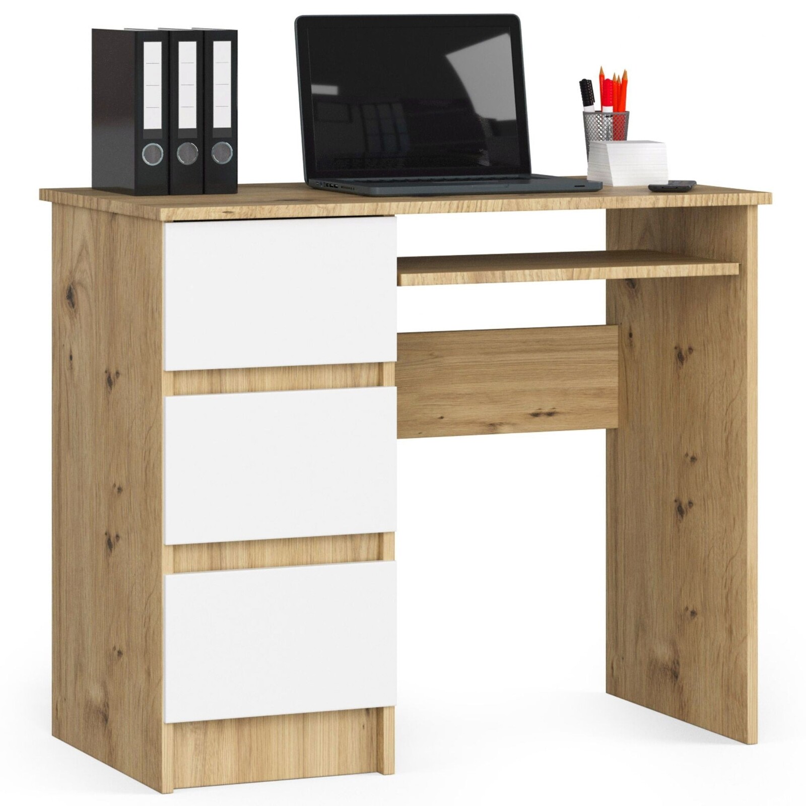 Psací stůl A-6 90cm dub artisan/bílý levý