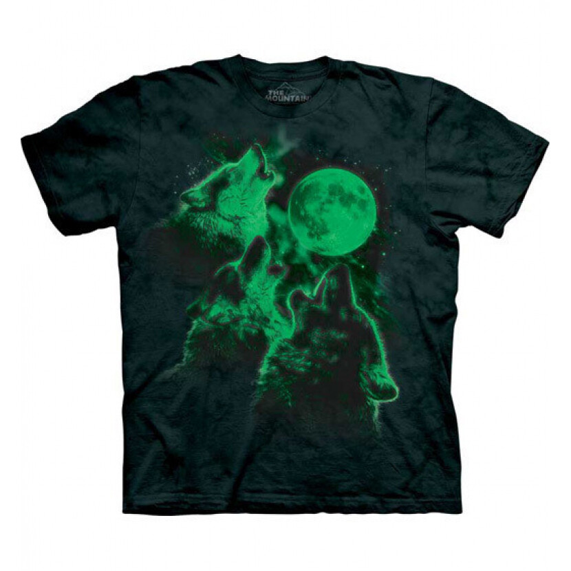 Tričko unisex The Mountain Three Wolf Moon Glow (vlci) - zelené, XXL