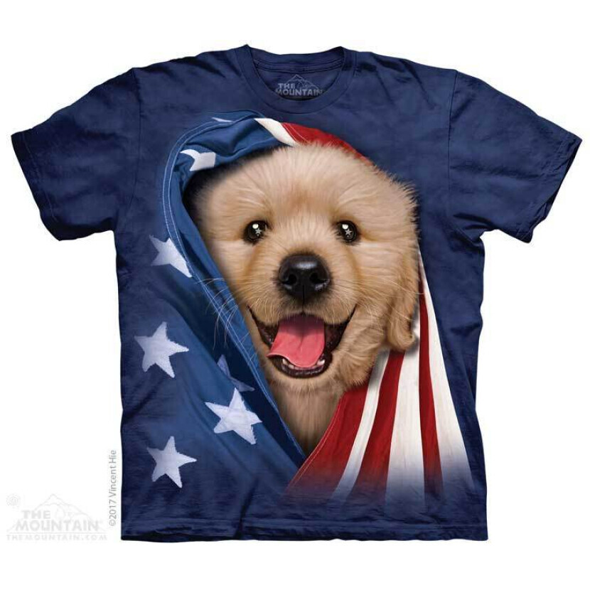 Tričko unisex The Mountain Patriotic Golden Pup (Zlatý retríver) - modré, S