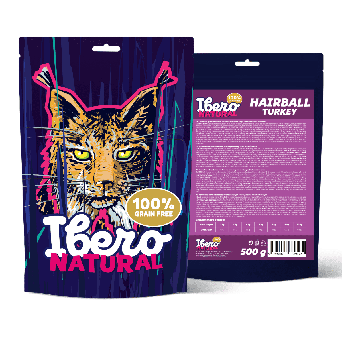 Vzorka - Ibero Grain-free Cat Hairball Turkey - 500g