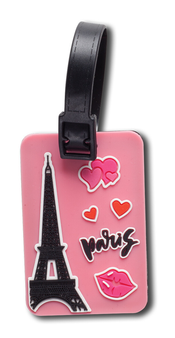 WORLDPACK menovky na batožinu Paris 2 ks - ružové silikónové visačky 7,5 x 5 cm