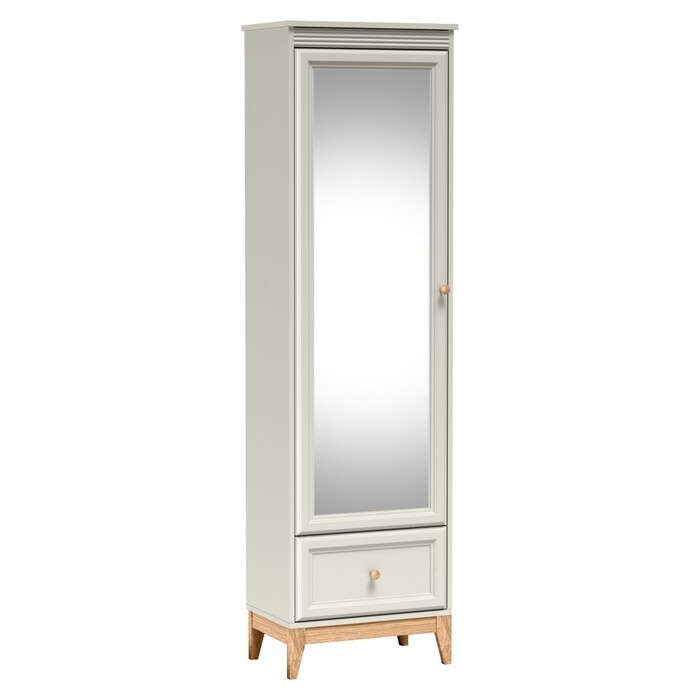 KONDELA Vendy W-18 jednodverová šatníková skriňa so zrkadlom kašmír krémová / dub