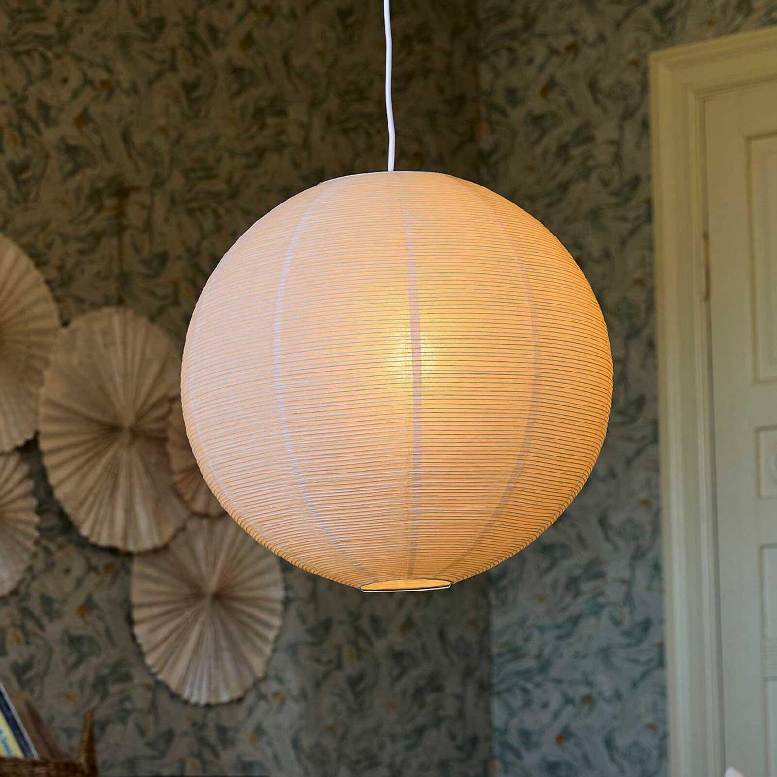 Závesné svietidlo Haru, béžové, Ø 50 cm, papier, E27, biely kábel