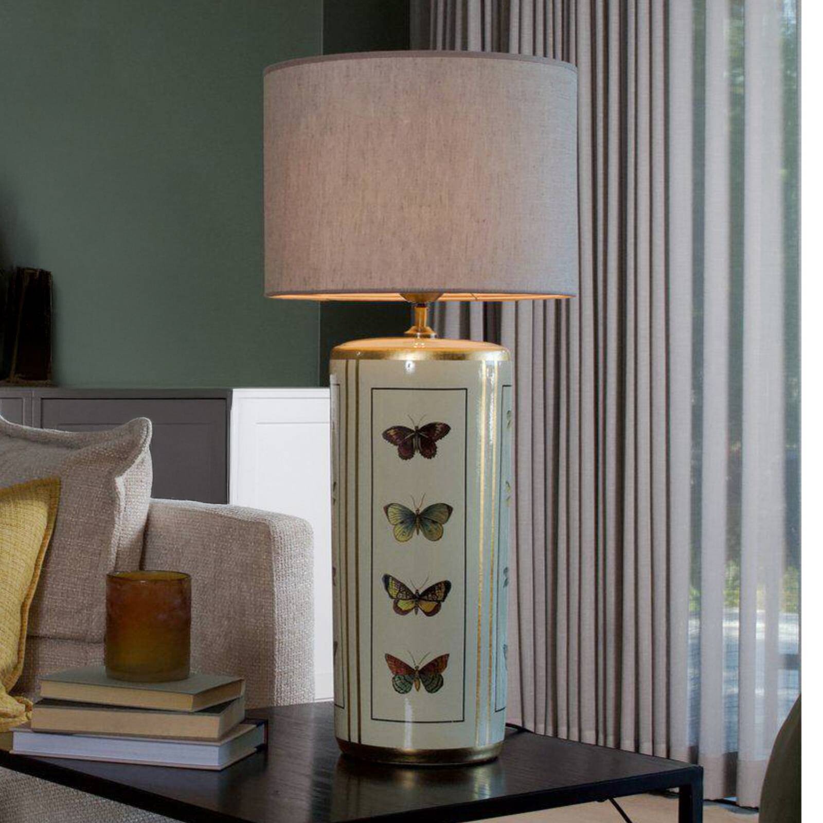 Stolová lampa Lucca, béžová, výška 67 cm, ľanové textílie, keramika