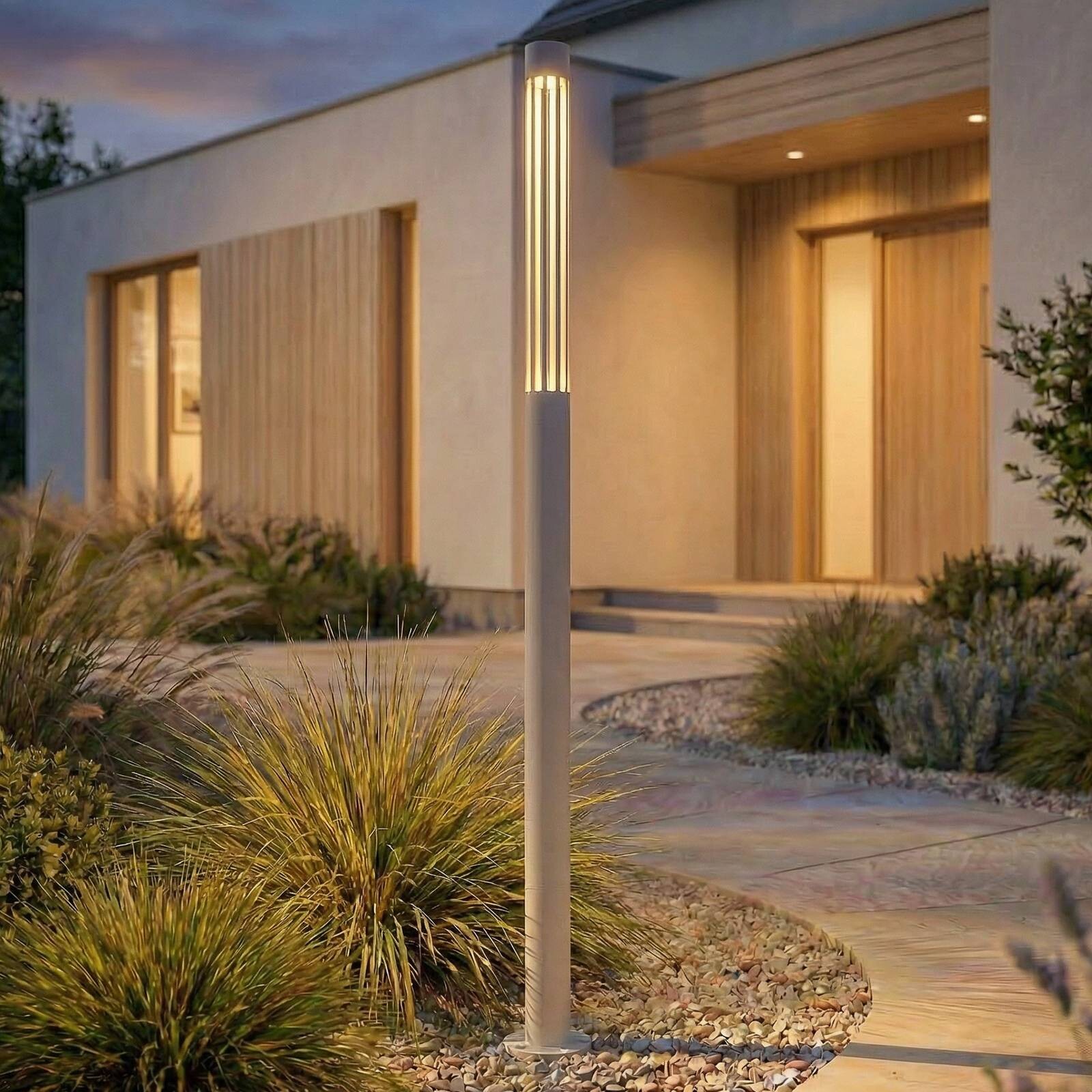 Lindby chodníkové LED svetlo Fjorya, výška 90 cm, kamenná sivá, IP65