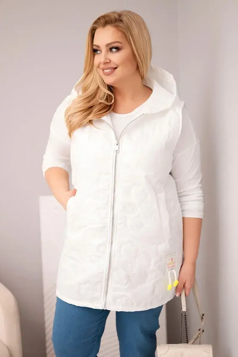 Kesi Plus Size dámska vesta s kapucňou biela
