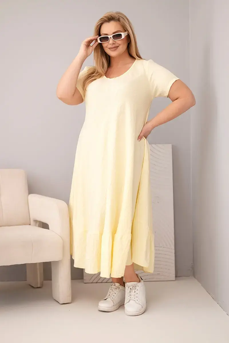 Kesi žlté plus-size šaty s krátkym rukávom