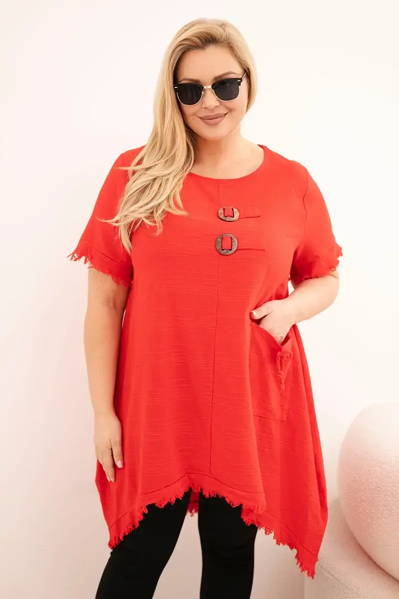 Kesi dámske plus size šaty s dlhším chrbtom a vreckom červené