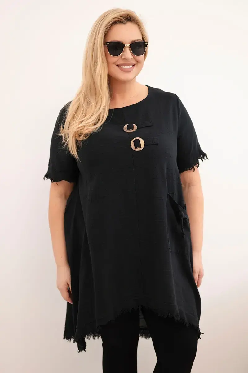 Kesi plus size šaty s vreckom čierne