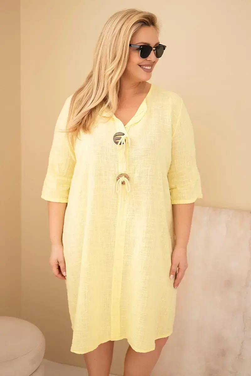 Plus-size bavlnené šaty Kesi s viazaním na výstrihu