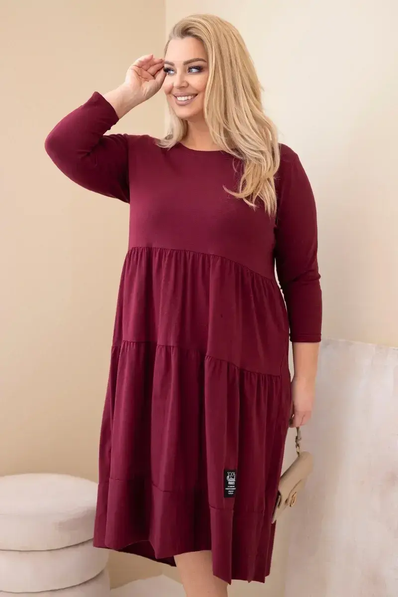 Plus size žlté šaty s volánmi a vyhrnutými rukávmi