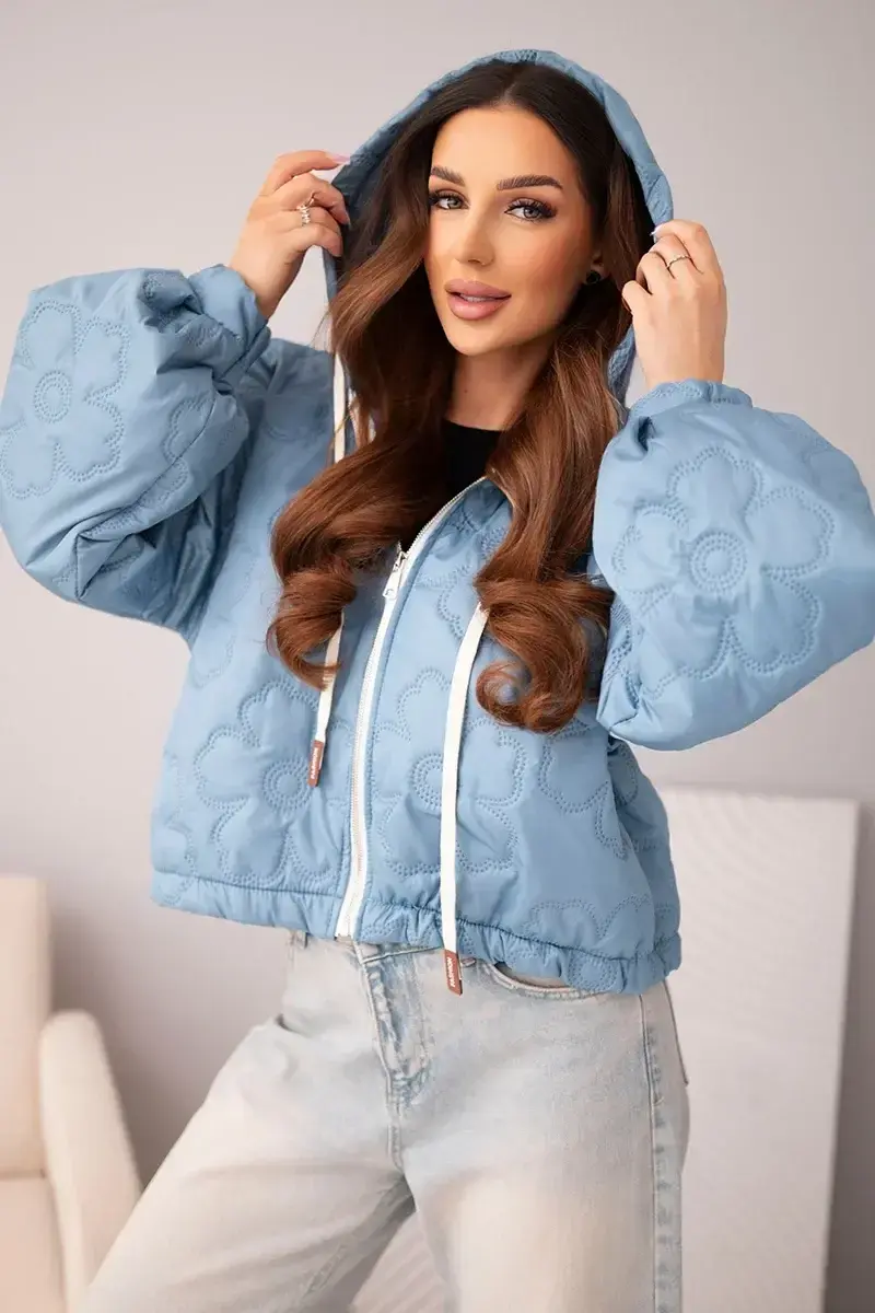 Kesi prešívaná dámska bunda s kapucňou a kvetinovým vzorom