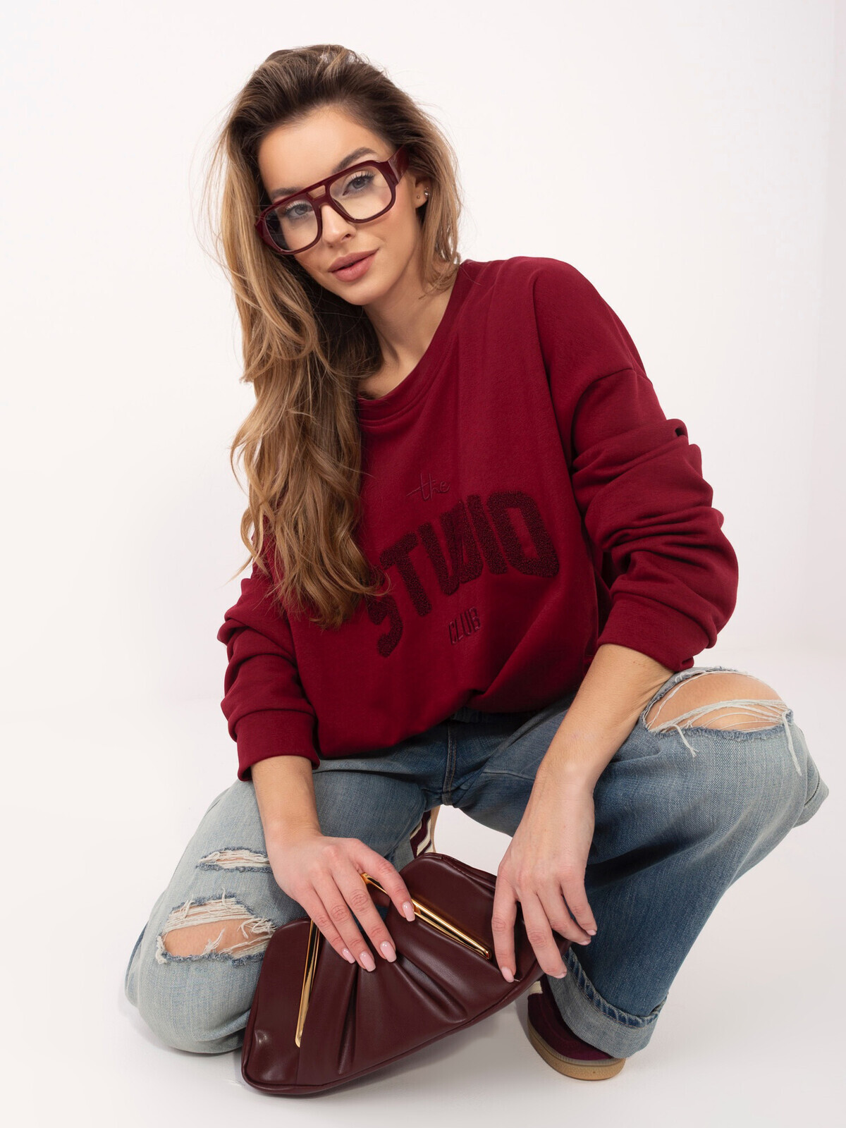 Bordová oversize mikina s nápisom