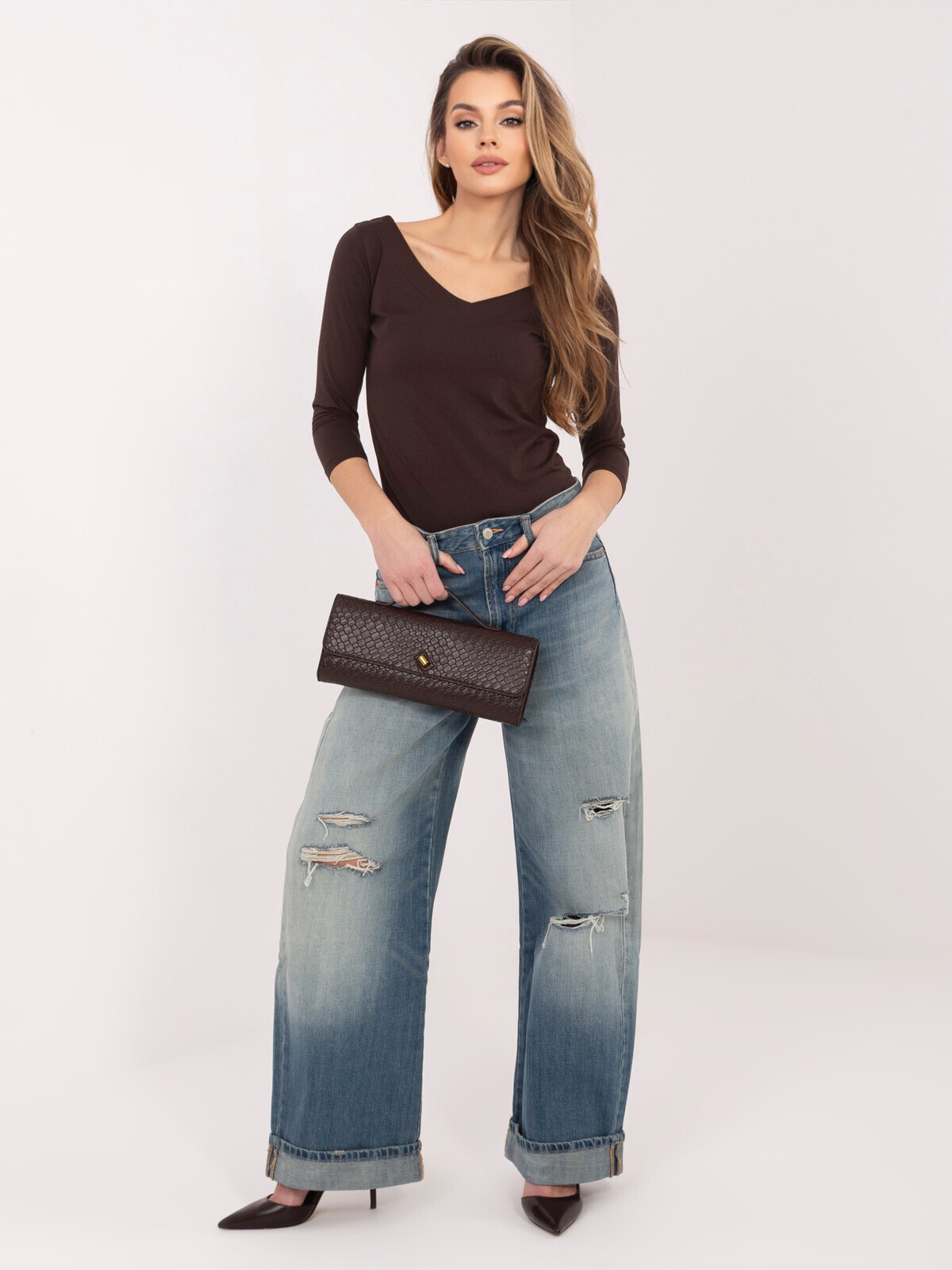 Čokoládová dámska blúzka s rukávom 3/4