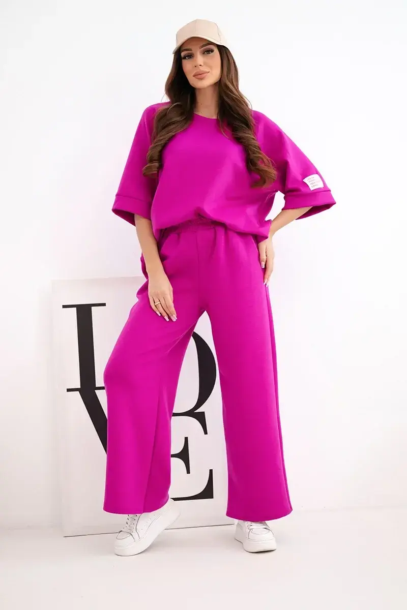 Kesi taliansky set s mikinou a širokými nohavicami, tmavo fialový