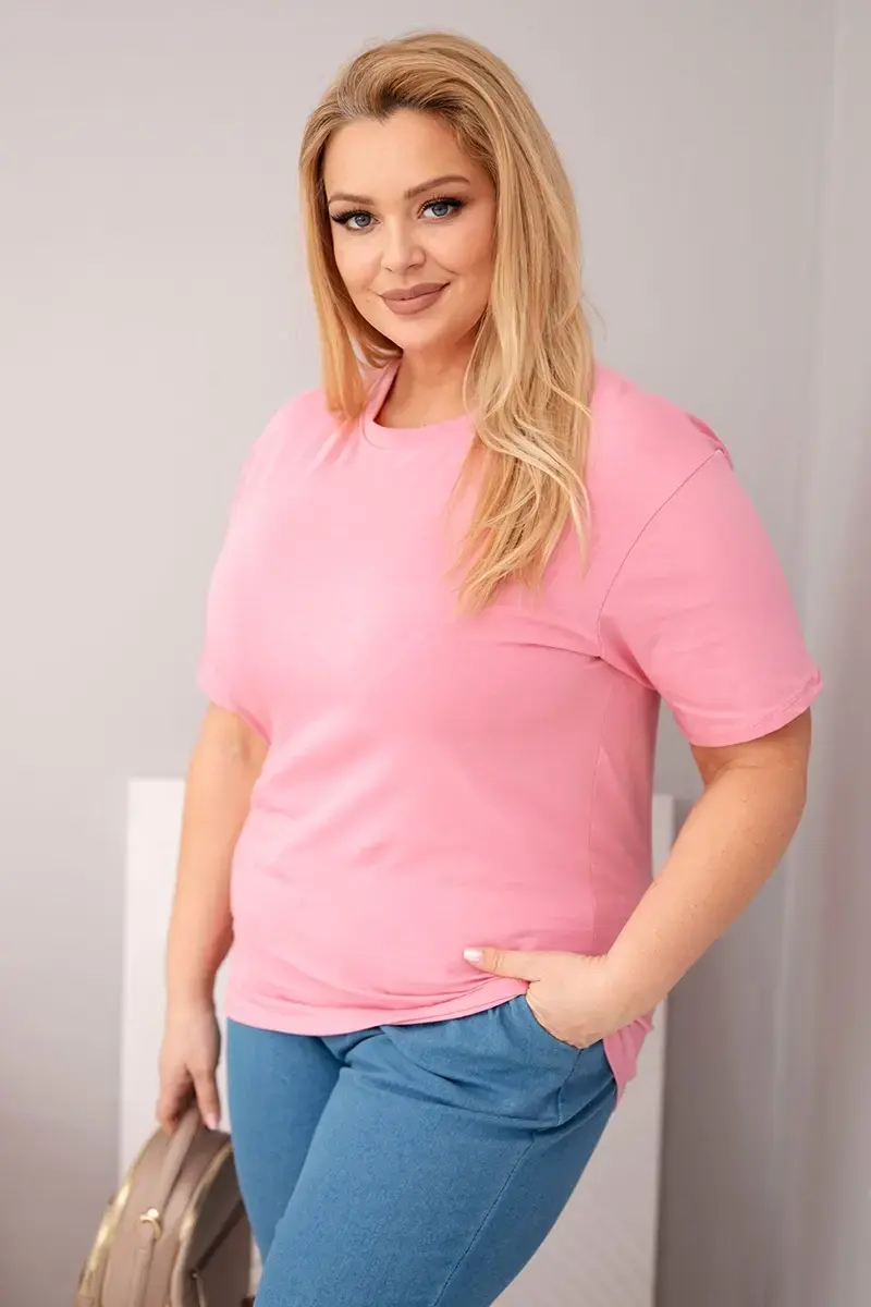 Kesi dámske bavlnené krátke rukáv tričko plus size svetloružové