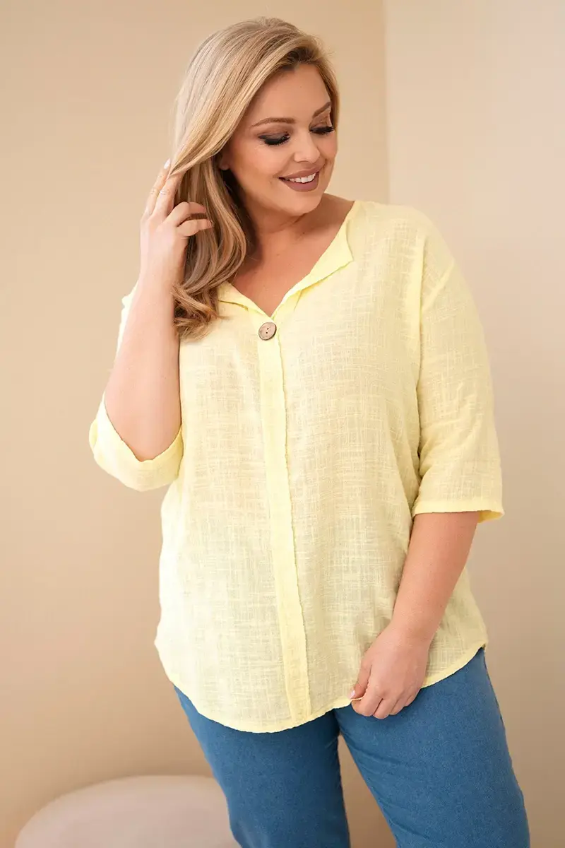 Dámska plus size blúzka s gombíkmi žltá