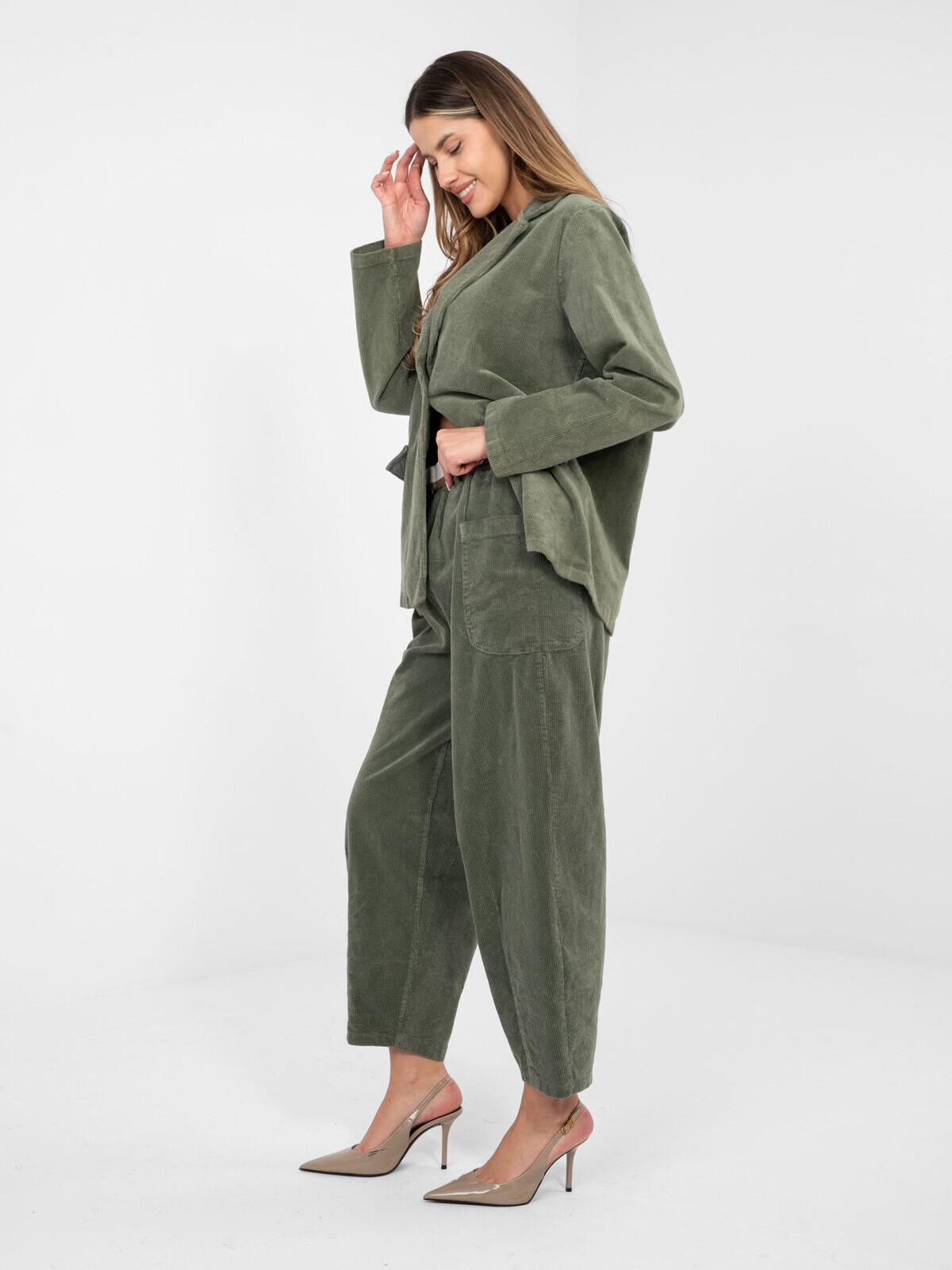 Khaki nohavice RUE PARIS