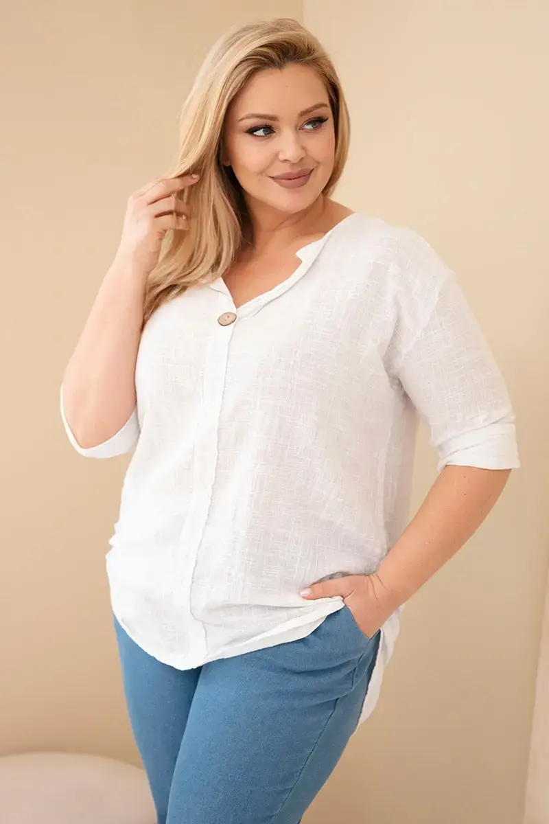 Plus size bavlnená blúzka s gombíkovým výstrihom