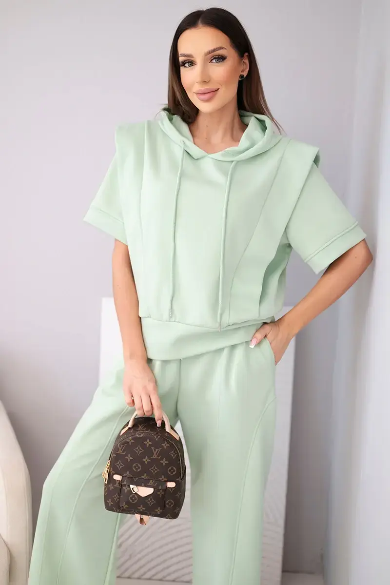 Dámska súprava Kesi Włoski s kapucňou a nohavicami, tmavo mätová