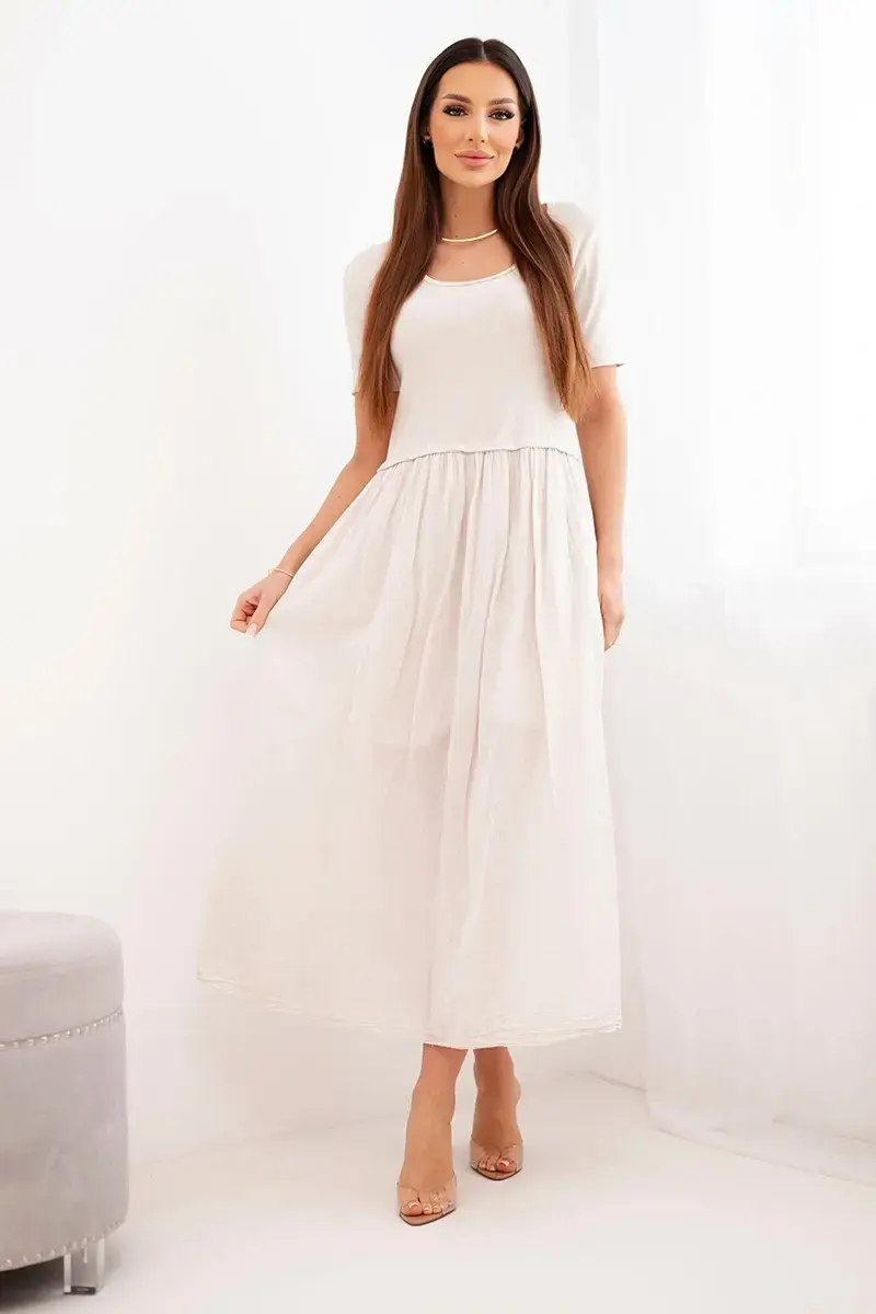 Kesi Włoski dámske midi šaty s krátkymi rukávmi, béžové