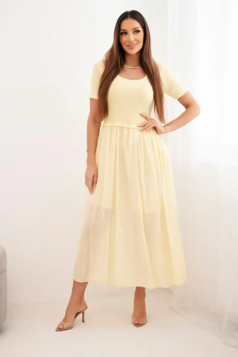 Žlté midi šaty s krátkym rukávom