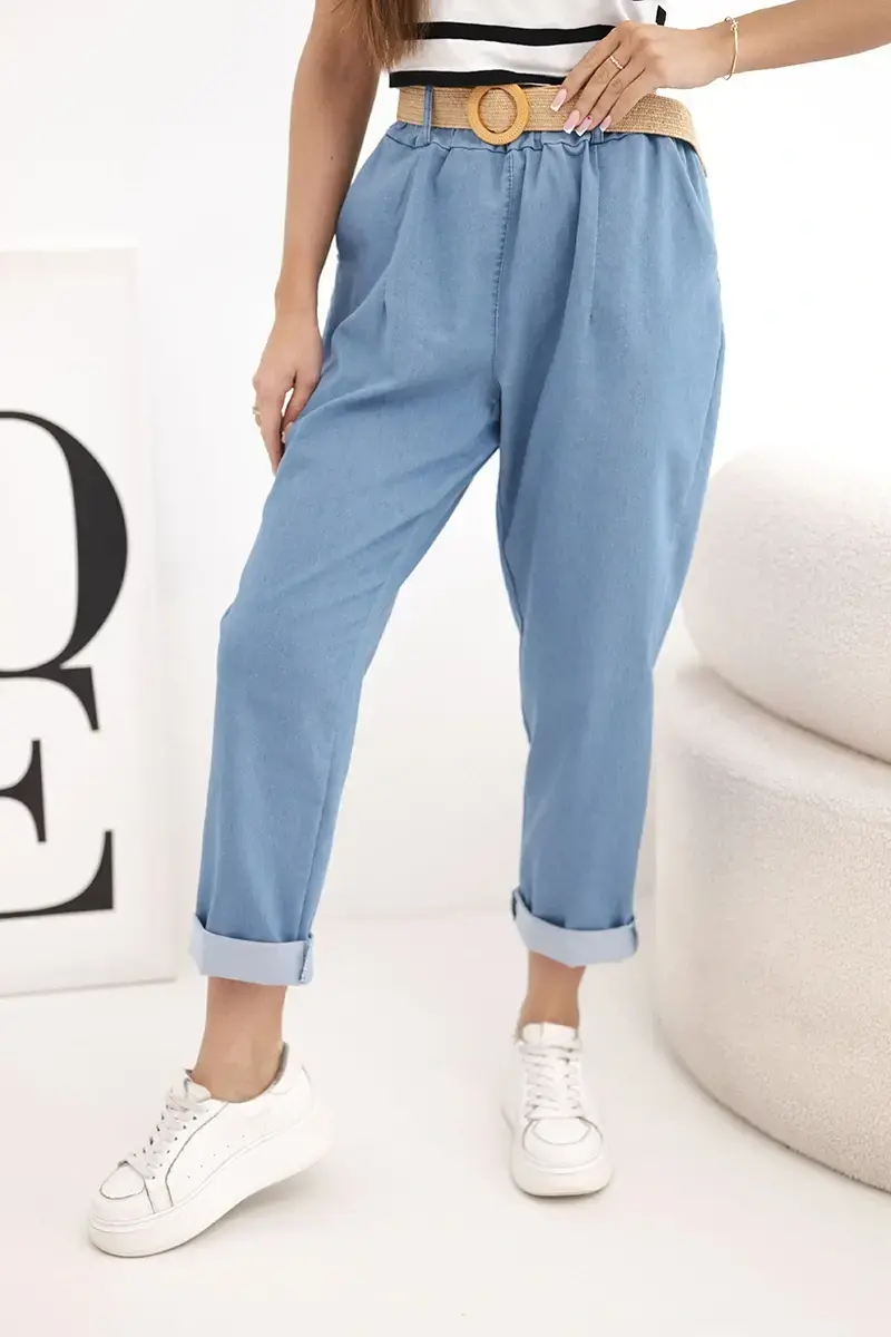 Kesi dámske nohavice s opaskom svetlé