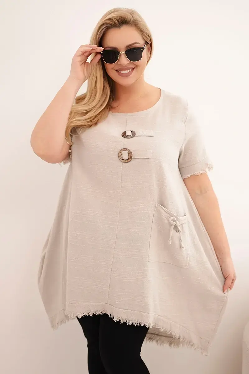 Dámske plus size šaty s vreckom béžové