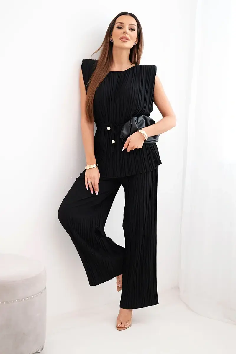 Dámska plisovaná viskózová súprava s uzlom na blúzke