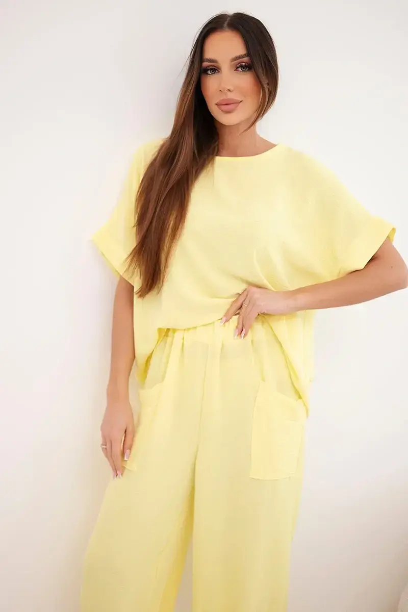 Kesi viskózová súprava blúzka + nohavice žltá