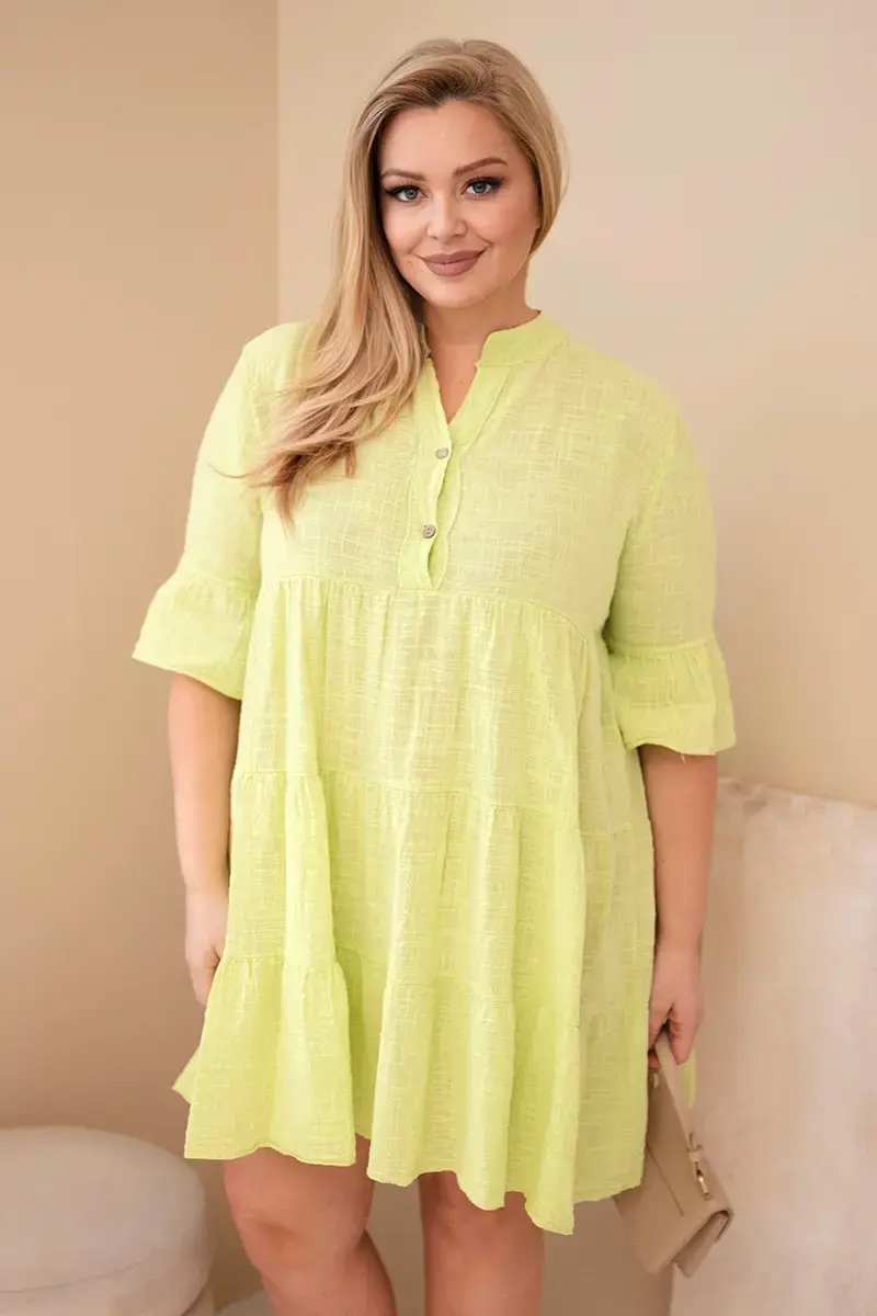 Kesi Włoski dámske bavlnené šaty s volánmi svetlozelené